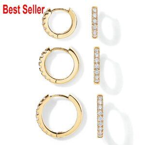 Huggie Hoop Earrings Set 3 Pairs Gold Plated Sterling Silver Posts